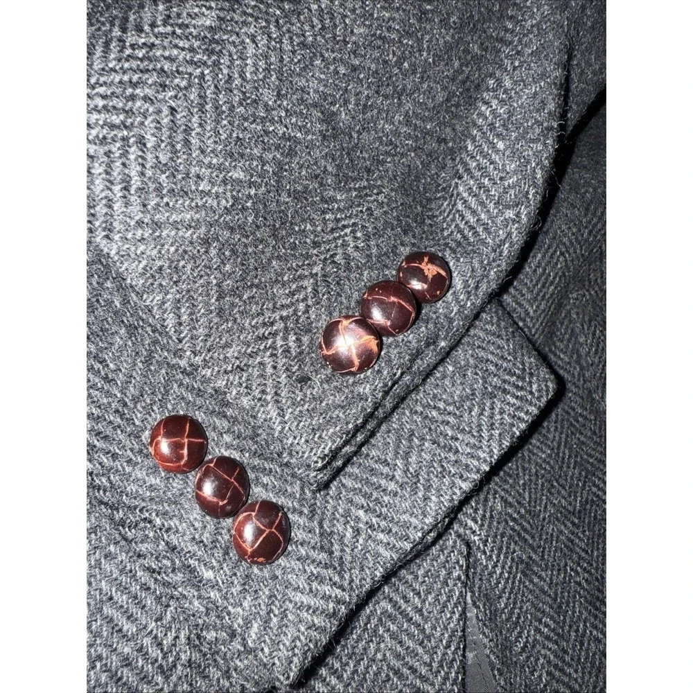 WFF by Farah Blazer Men Dark Gray Black Herringbone 100% Wool Tweed 2 Button 42R